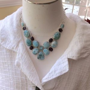 Sterling Silver Caribbean Larimar Amethyst Statement Necklace 18”